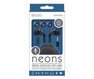 Blue Neons Stereo Earbuds with Carrying Case