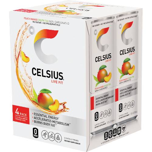 Celsius Peach Mango Green Tea Energy Drink 4 Pack