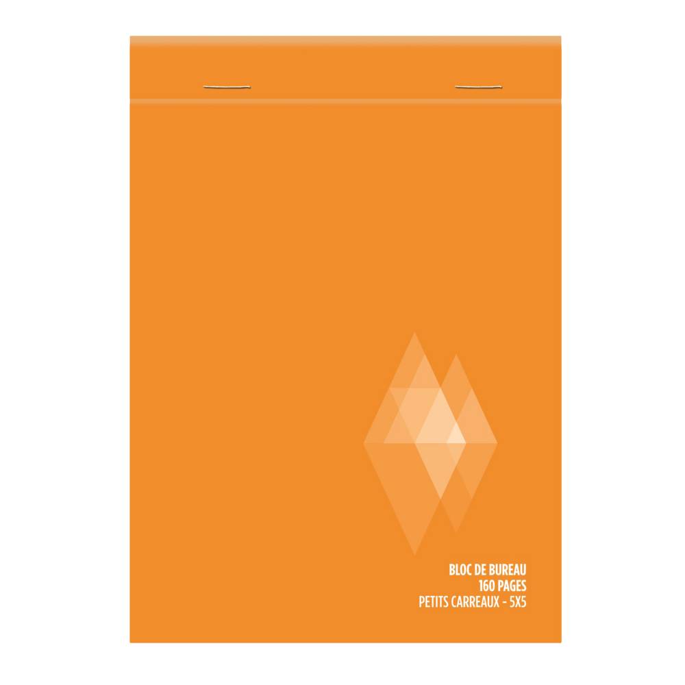 U - Bloc orange note non perforé 10,5x14,8cm petits carreaux 5x5 160 pages