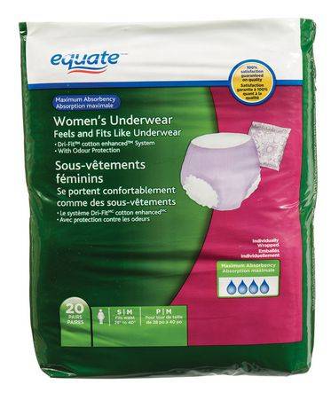 Equate Maximum Absorbency Women's Underwear (20 pairs, s/m)