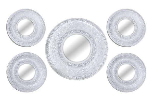 5-Piece White Ornate Embossed Mirror Set