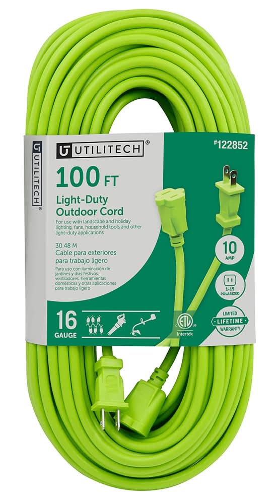Utilitech 100-ft 16 / 2 Light Duty 2 Prong Green Outdoor Extension Power Cord