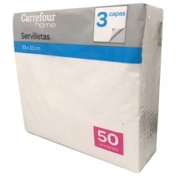 Servilletas de 3 Capas Desechables de Papel 50 uds 33x33 cm Carrefour Home Blanca