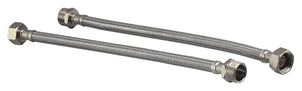 Kinetic 250mm Stainless Steel Flexible Braided Hose Mixer Tap Extension - 2 Pack