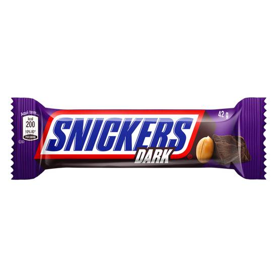 Snickers barra recheada com caramelo, amendoim e nougat coberto com chocolate meio amargo (42g)