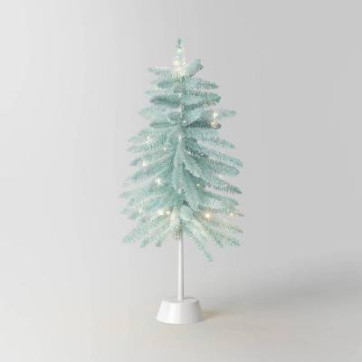 3' Pre-lit Slim Icy Blue Tinsel Alpine Fir Mini Artificial Christmas Tree White LED Lights - Wondershop™