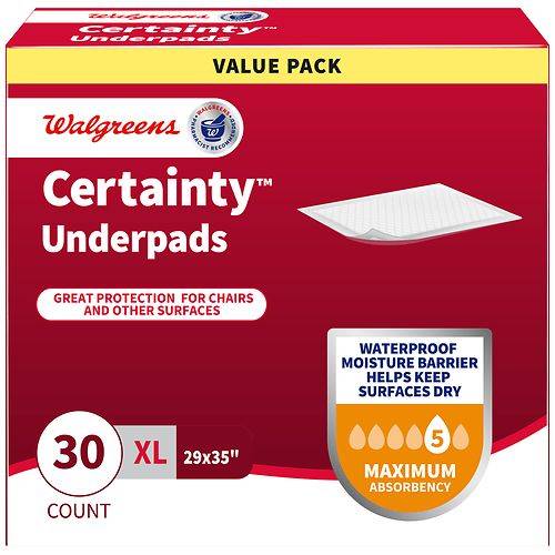 Walgreens Underpads for Incontinence, Day & Night Protection, Maximum Absorbency Extra Large - 30.0 ea