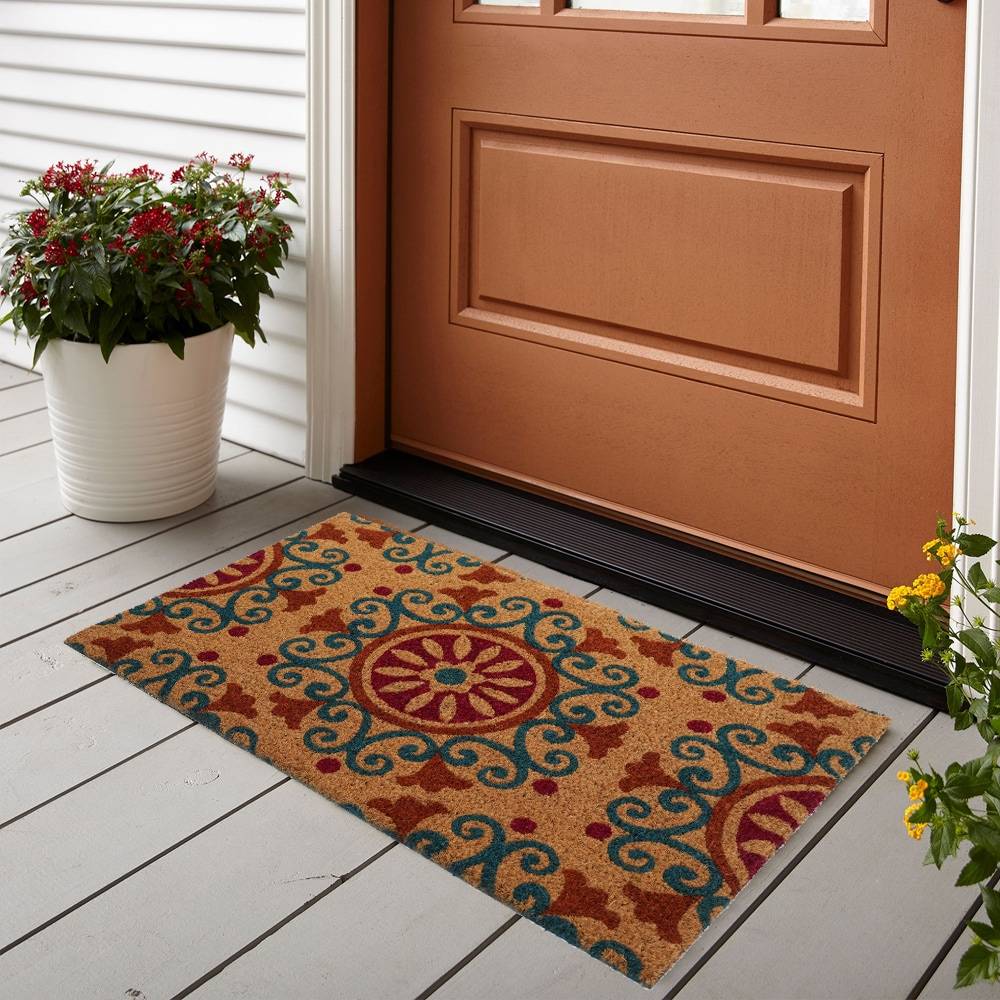 Style Selections 1-1/2-ft x 2-1/2-ft Natural Coir/Vinyl Rectangular Indoor or Outdoor Decorative Door Mat | WG-1830-ALOVRCOLOR