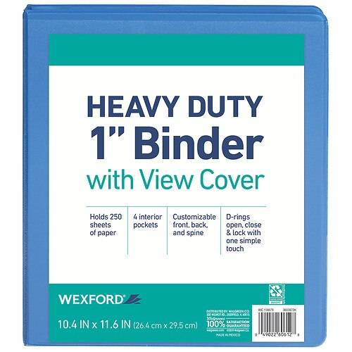 Order Wexford Heavy Duty Binder w/ View Cover Assortment 1" - 1.0 ea food online from Walgreens store, Chino on bringmethat.com