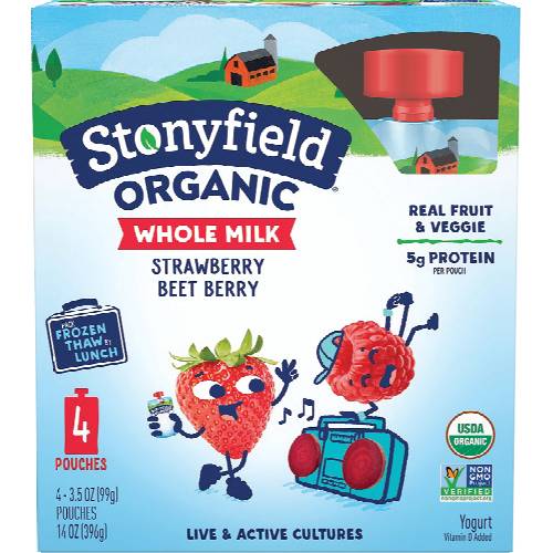 Stonyfield Organic Strawberry Beet Berry Whole Milk Yogurt Pouches 4 Pack