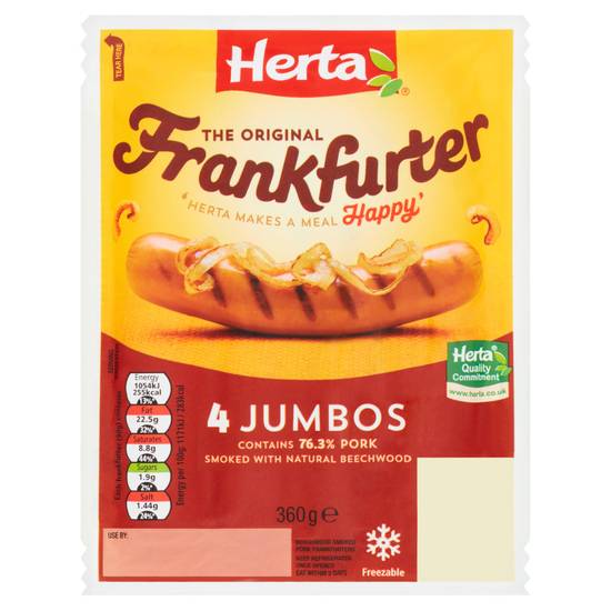 Herta Jumbo Frankfurter Hot Dogs x4 360g