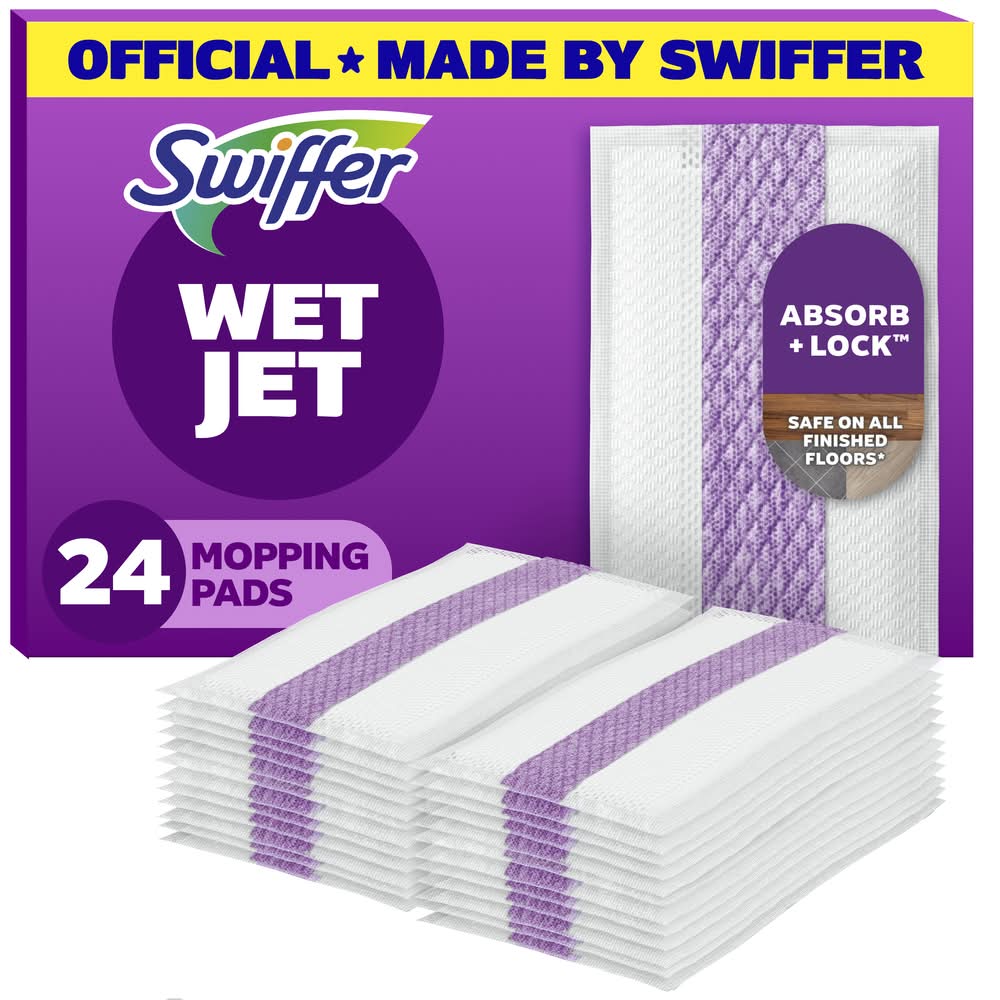 Swiffer Wet Jet Multi Surface Floor Cleaner Spray Mop Pad Refill, 11.3x5.4 in, White (24 ct)
