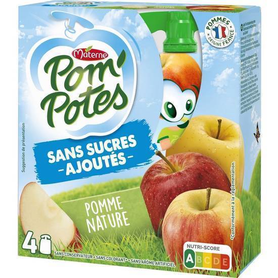 Compotes pomme sans sucres ajoutés POM'POTES 4 gourdes - 360g