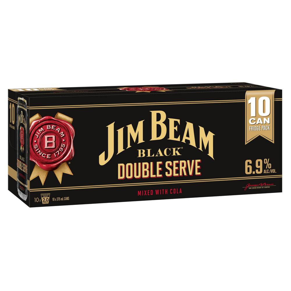 Jim Beam Black Double Serve 6.9% Can 375ml (10Pk) X 10 Pack