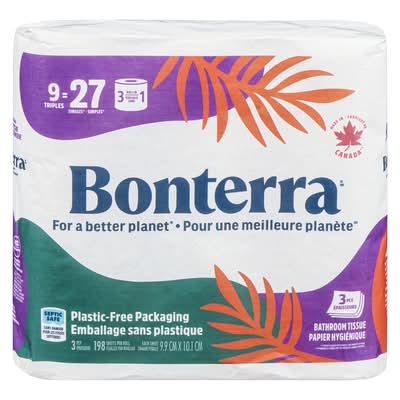 Bonterra Toilet Paper 3-ply Triple Rolls, 9.9x10.1 cm (9 ct)