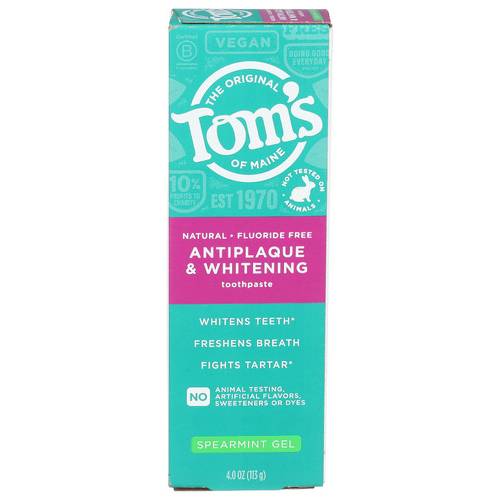 Tom's Of Maine Spearment Gel Antiplaque & Whitening Fluoride Free Toothpaste