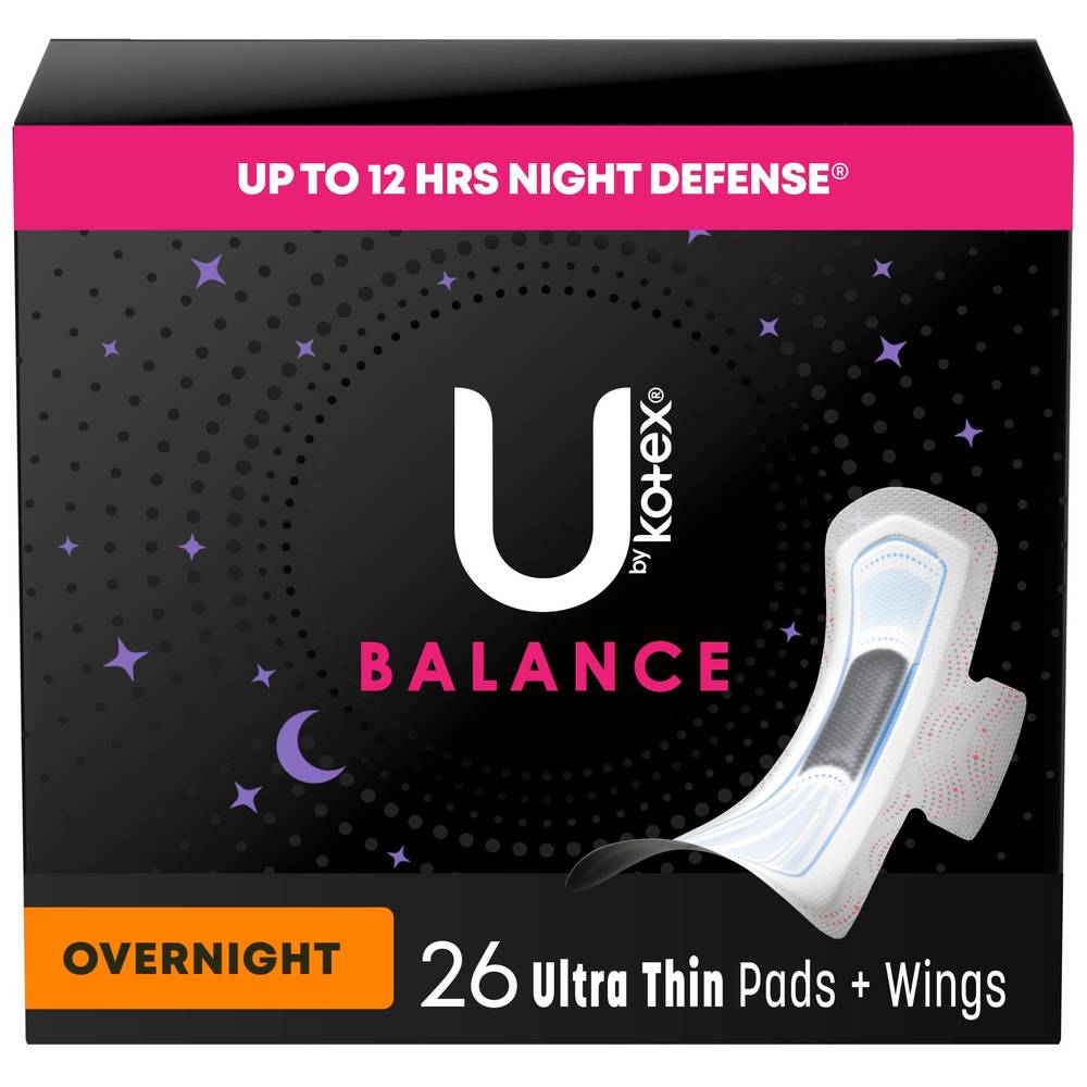 U by Kotex AllNighter Ultra Thin Overnight Pads with Wings, Fragrance-Free, 26 Count