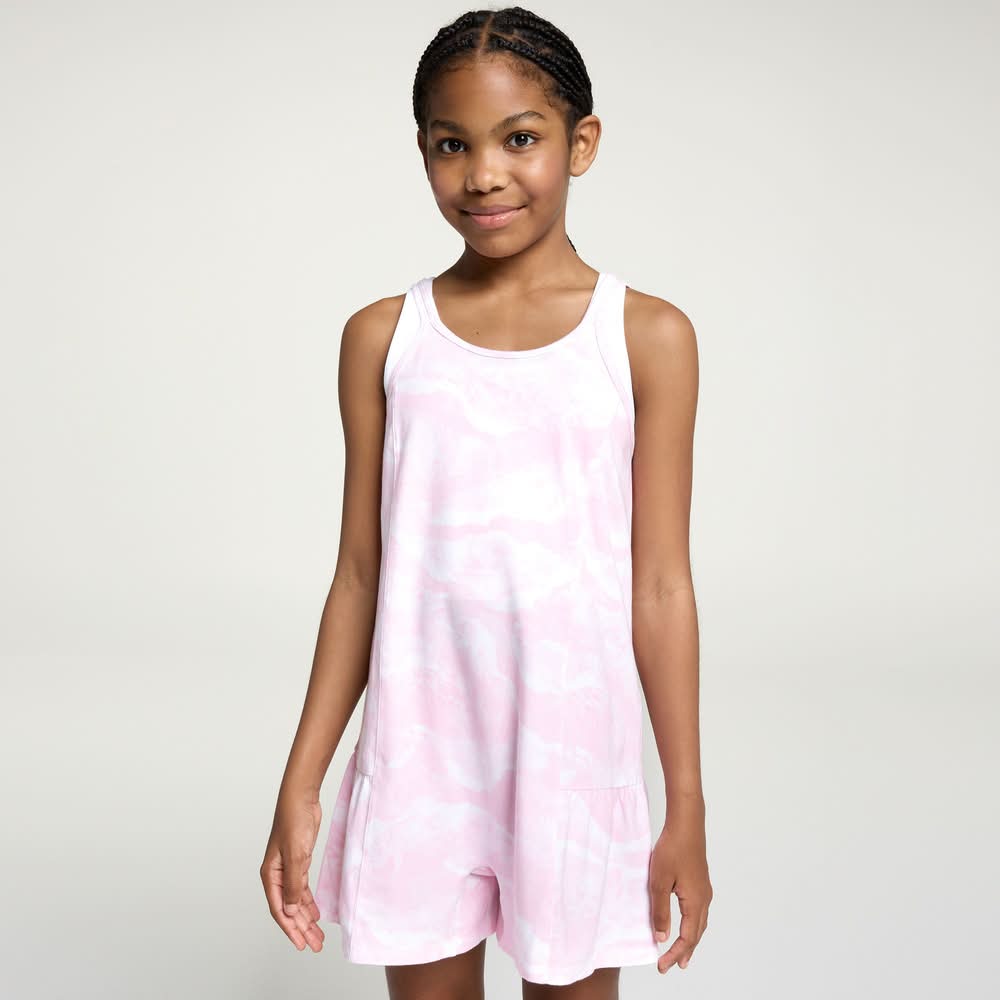 DSG Girls' Tiered Athleisure Romper (Pink Trailburst Camo, S)