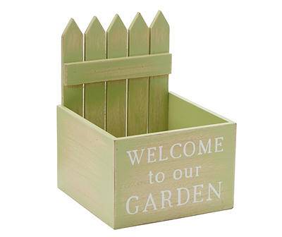 "Welcome To Our Garden" Green Picket Fence Planter Box Holder
