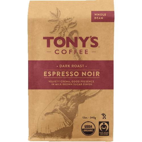 Tony's Coffee Organic Whole Bean Dark Roast Espresso Noir