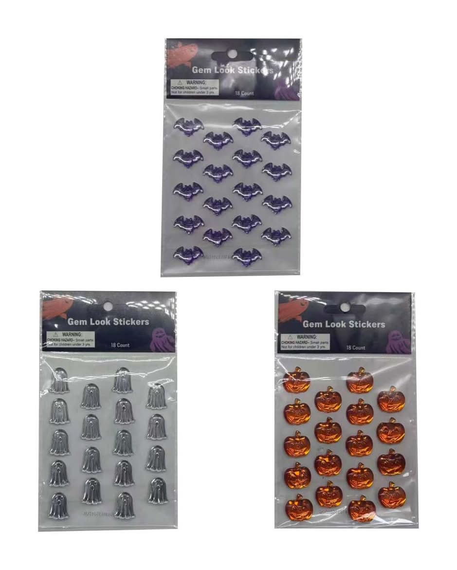Halloween Gem Look Stickers 18 Ct 3 Assorted Styles