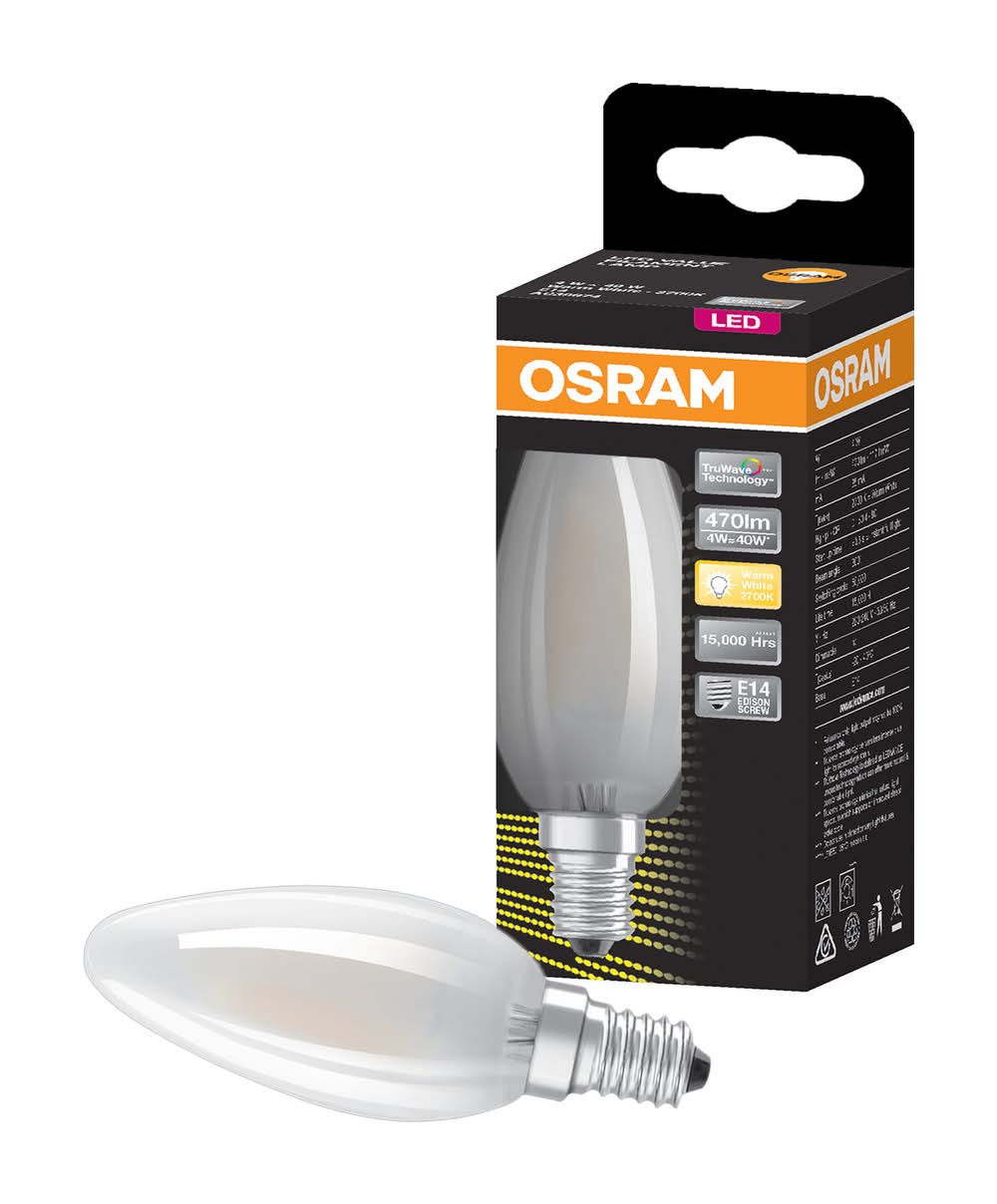 Osram 4W 470lm E14 Warm White LED Candle Fila Frosted Light Globe