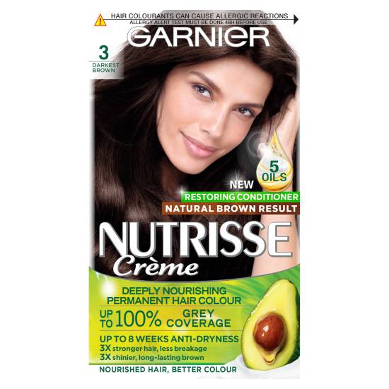 Garnier 3 Darkest Brown, Nutrisse Nourishing Hair Dye (200g)