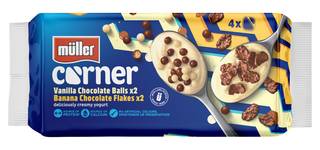Müller Corner Vanilla Chocolate Balls and Banana Chocolate Flakes Yogurts 4 x 124g (496g)