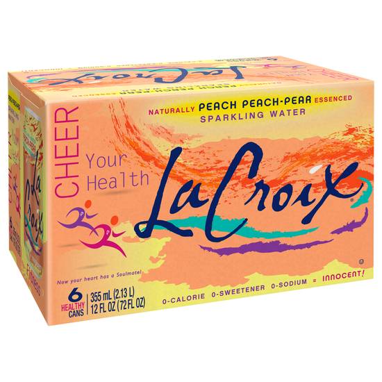 Lacroix Naturally Peach - Pear Essenced Sparkling Water (6 pack, 12 fl oz)
