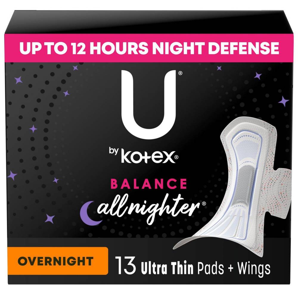 U By Kotex Allnighter Ultra Thin Overnight Pads With Wings, Fragrance-Free, 14 Count