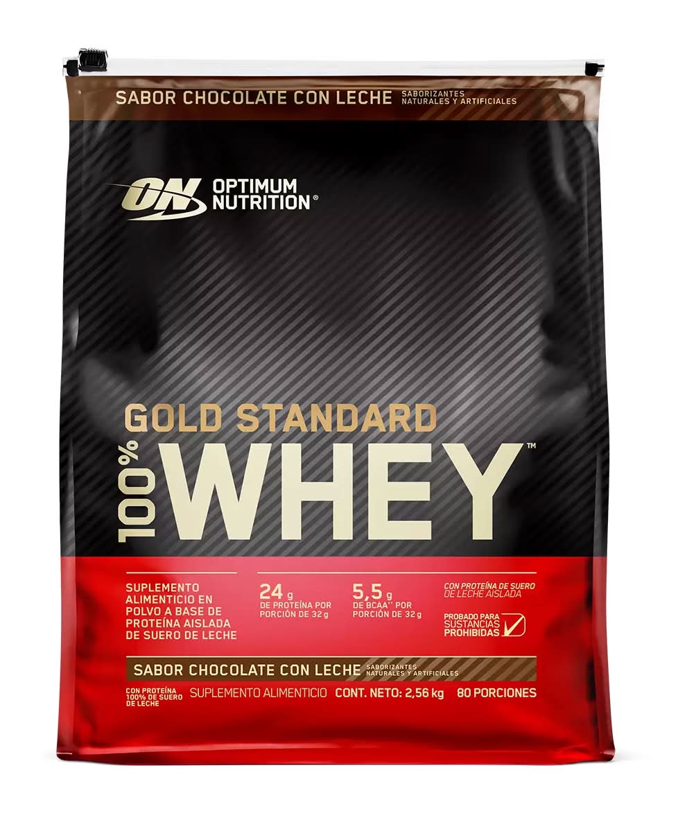 Optimum Nutrition · Gold standard 100% whey protein suplemento alimenticio en polvo, chocolate con leche (2,56 kg)