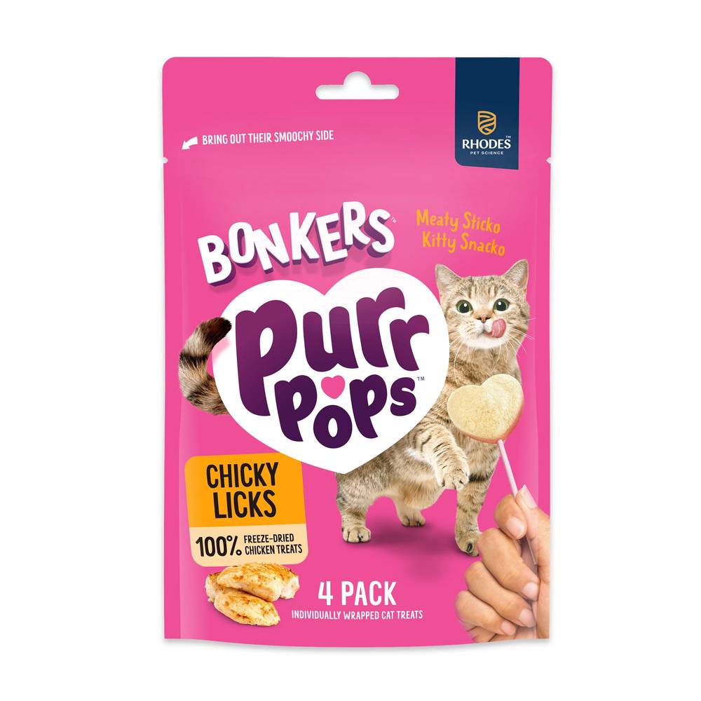 Bonkers Purr Pops Lickable Cat Treats - Chicky Licks (Flavor: Chicken, Size: 4 Count)