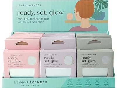 DM Merchandising Lemon Lavender Mini LED Makeup Mirror, Assorted Colors (LLMMR24)