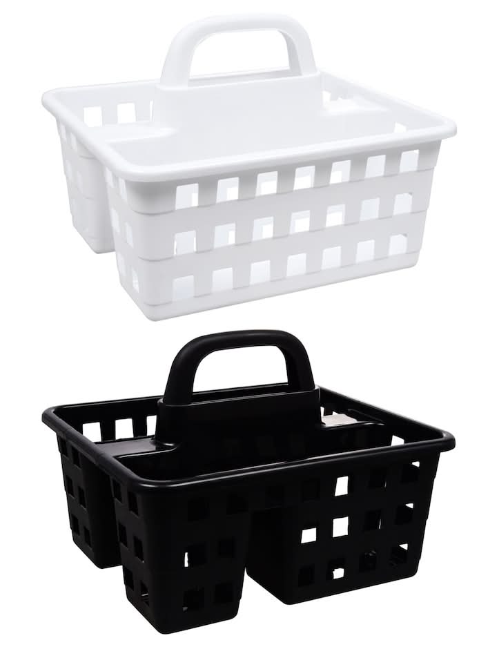 Divided 3-compartment Plastic Caddies, 10x8.75x7.5 in, White-Black (2 ct)