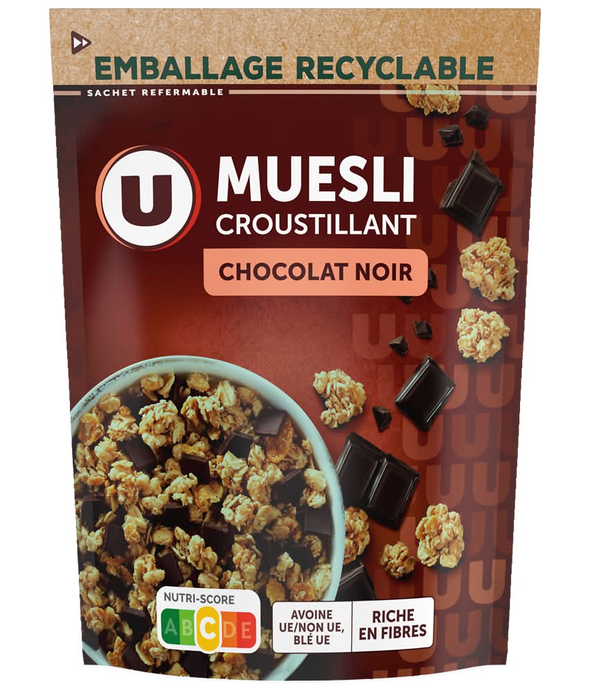 Les Produits U - Muesli croustillant chocolat noir (500g)