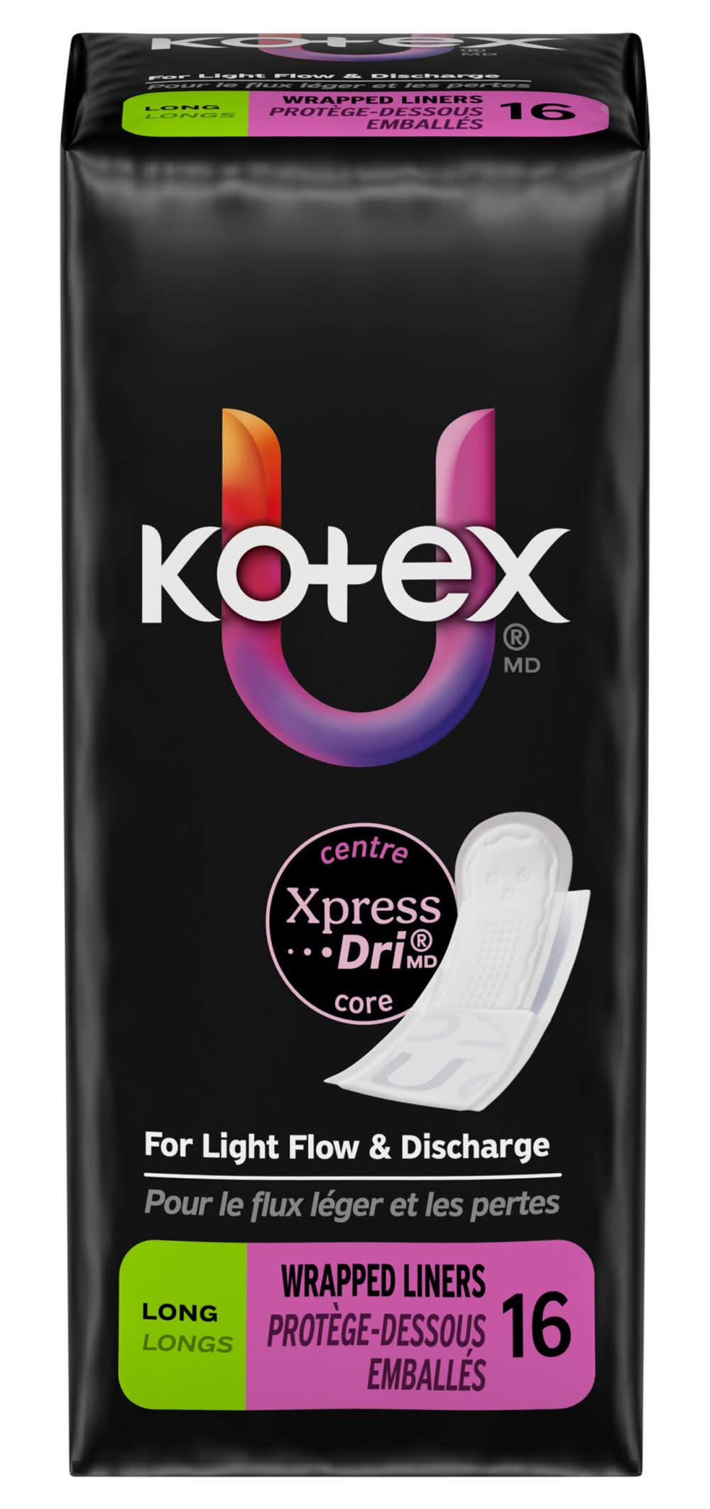 U by Kotex Long Wrapped Panty Liners (16 ct)
