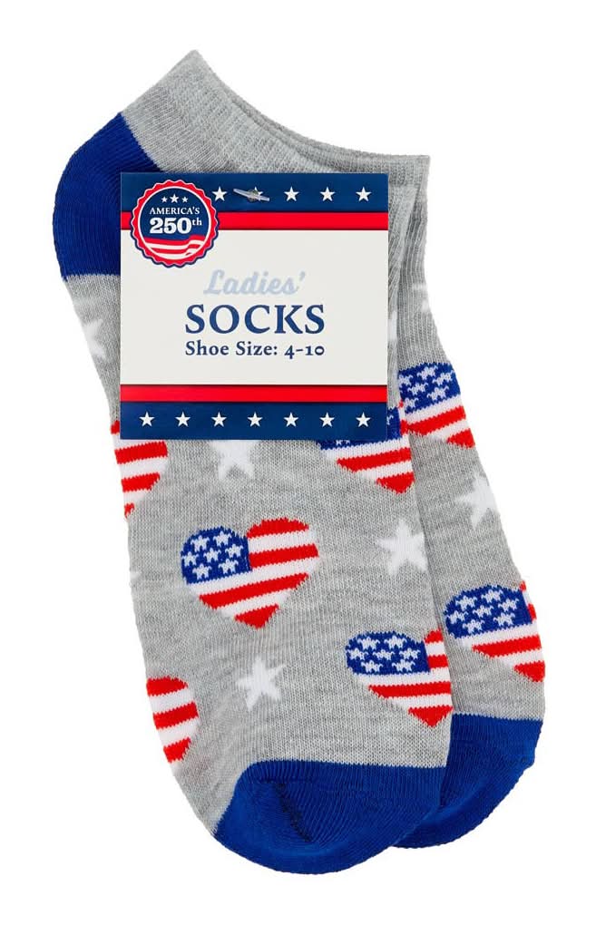 Patriotic Heart Flag Print Ladies Low Cut Socks