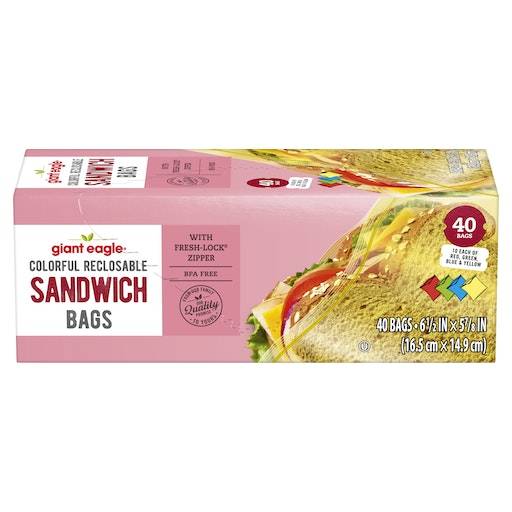 Giant Eagle Colorful Reclosable Sandwich Bags, 40 Count