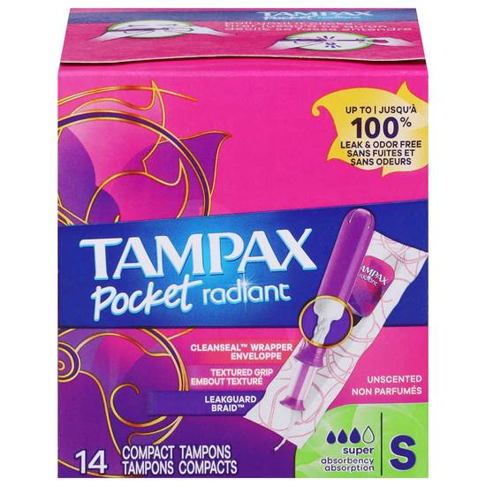 Tampax Pocket Radiant Super Absorbency Unscented Tampons (14 ct)