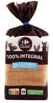 Pan de molde integral sin azúcar añadido Carrefour 460 g.