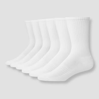 Hanes Big & Tall Premium Performance Cushioned Crew Socks, Men, 12-14, White (6 ct)
