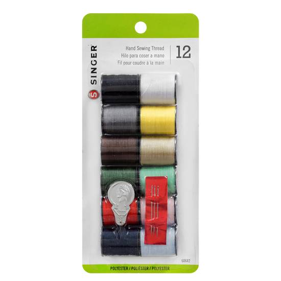 Sewing Kit, 3 Needles, Threader & 12 Polyester Thread Spools, Assorted Colors