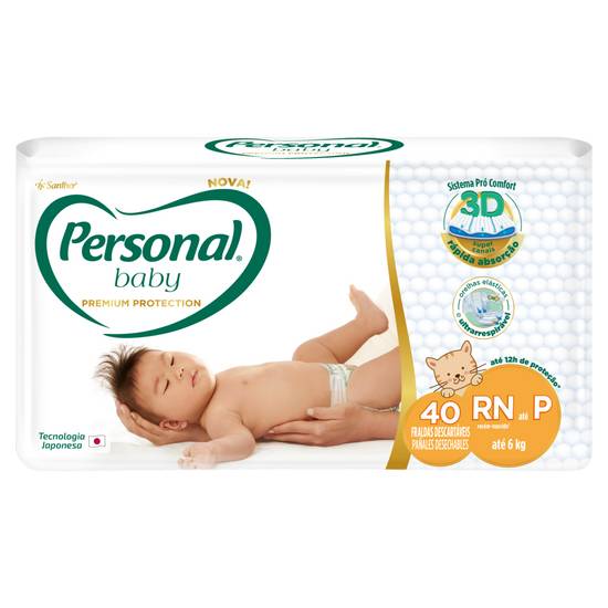 Personal fralda descartável infantil premium rn até p (40 fraldas)