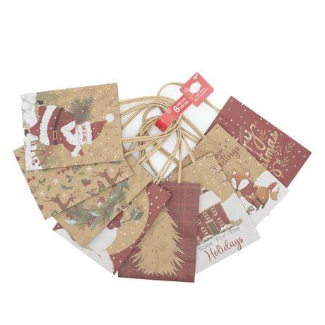 Holiday Time Kraft Paper Handle Gift Bags, Small (8 ct)