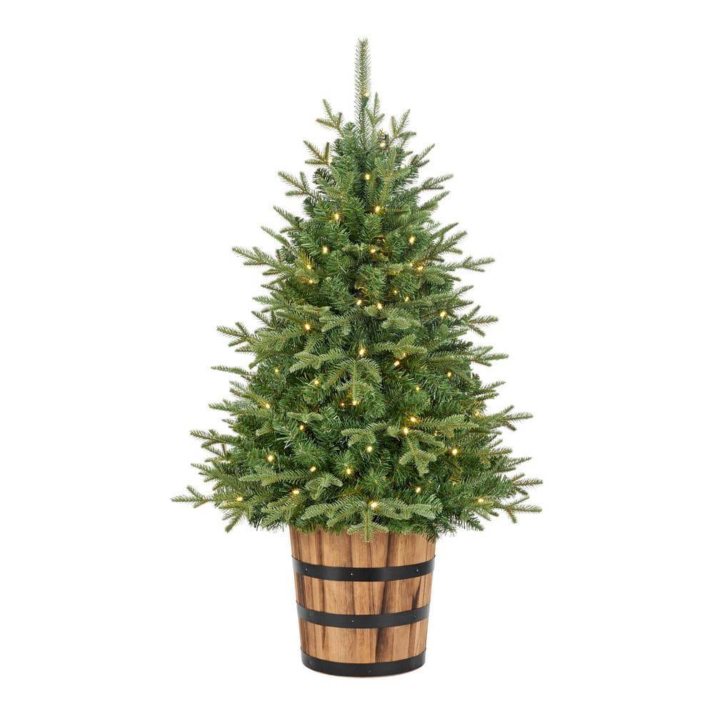 Home Accents Holiday 4 Ft. Pre-Lit Led Fraser Fir Artificial Christmas Tree With Whiskey Barrel Pot