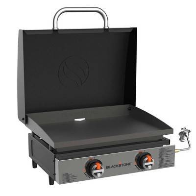 Blackstone 2 Burner 22" Tabletop Griddle Front with Hood 24000 BTU Gas Grill 2144 - Black: Portable, Cast Iron Cooking Surface