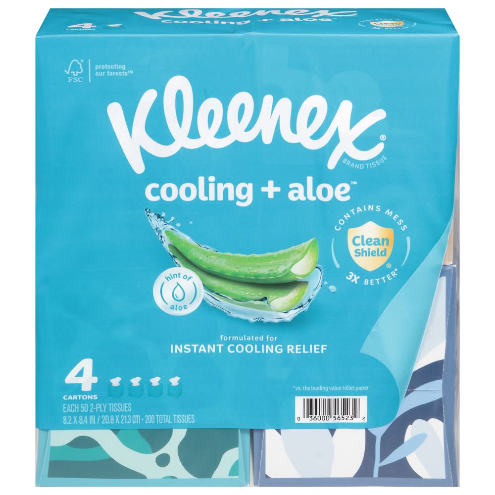 Kleenex Cooling+Aloe Facial Tissues, 8.2x8.4 in (4 x 50 ct)