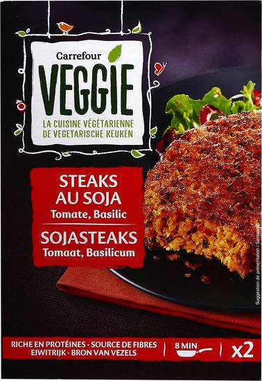 Steaks de soja tomate basilic CARREFOUR VEGGIE - la barquette de 2 - 200 g
