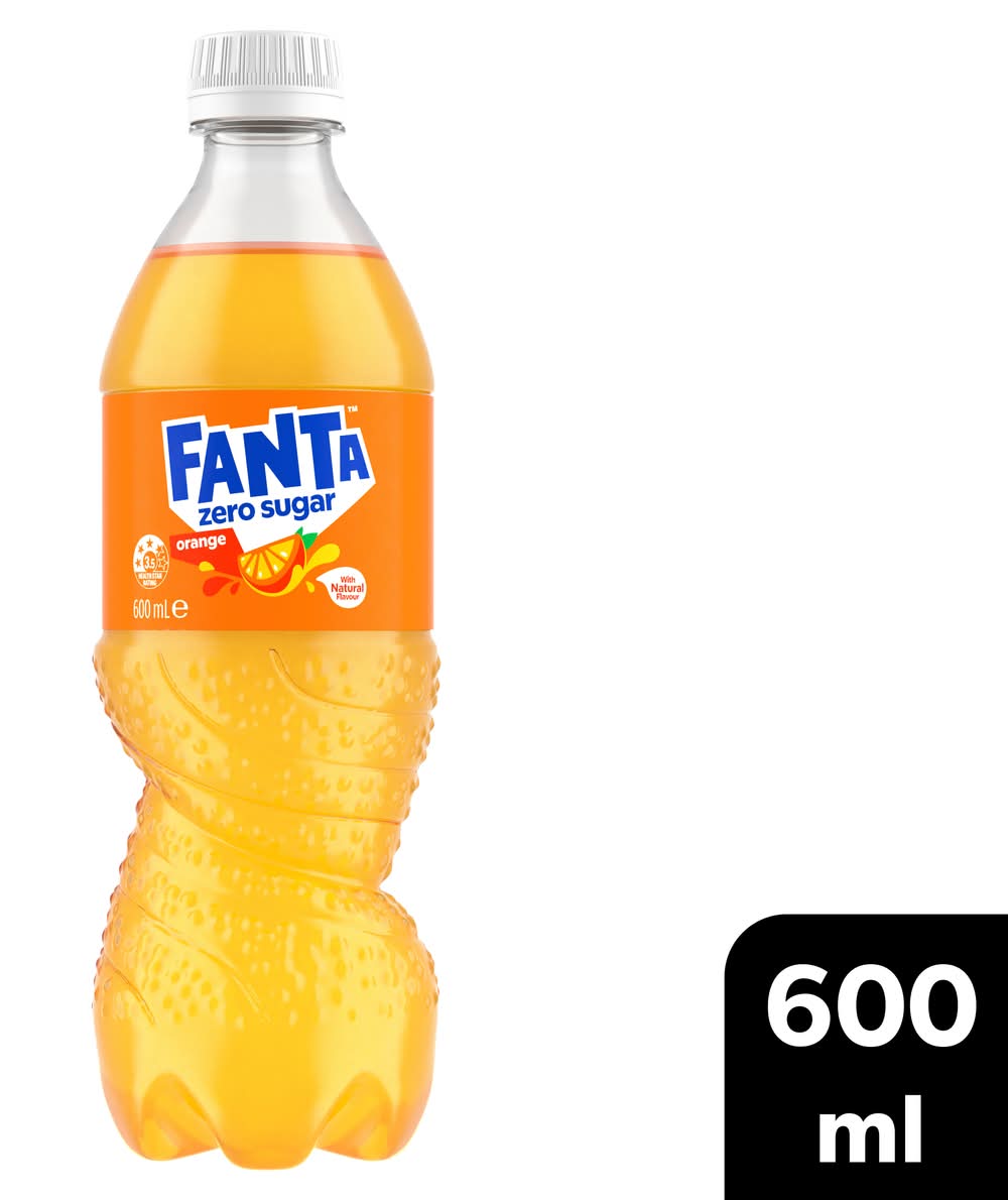 Fanta Zero Sugar Flavored Soft Drink, Orange (600mL)