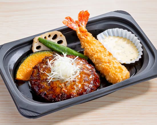 (おかず)ハンバーグ海老フライ